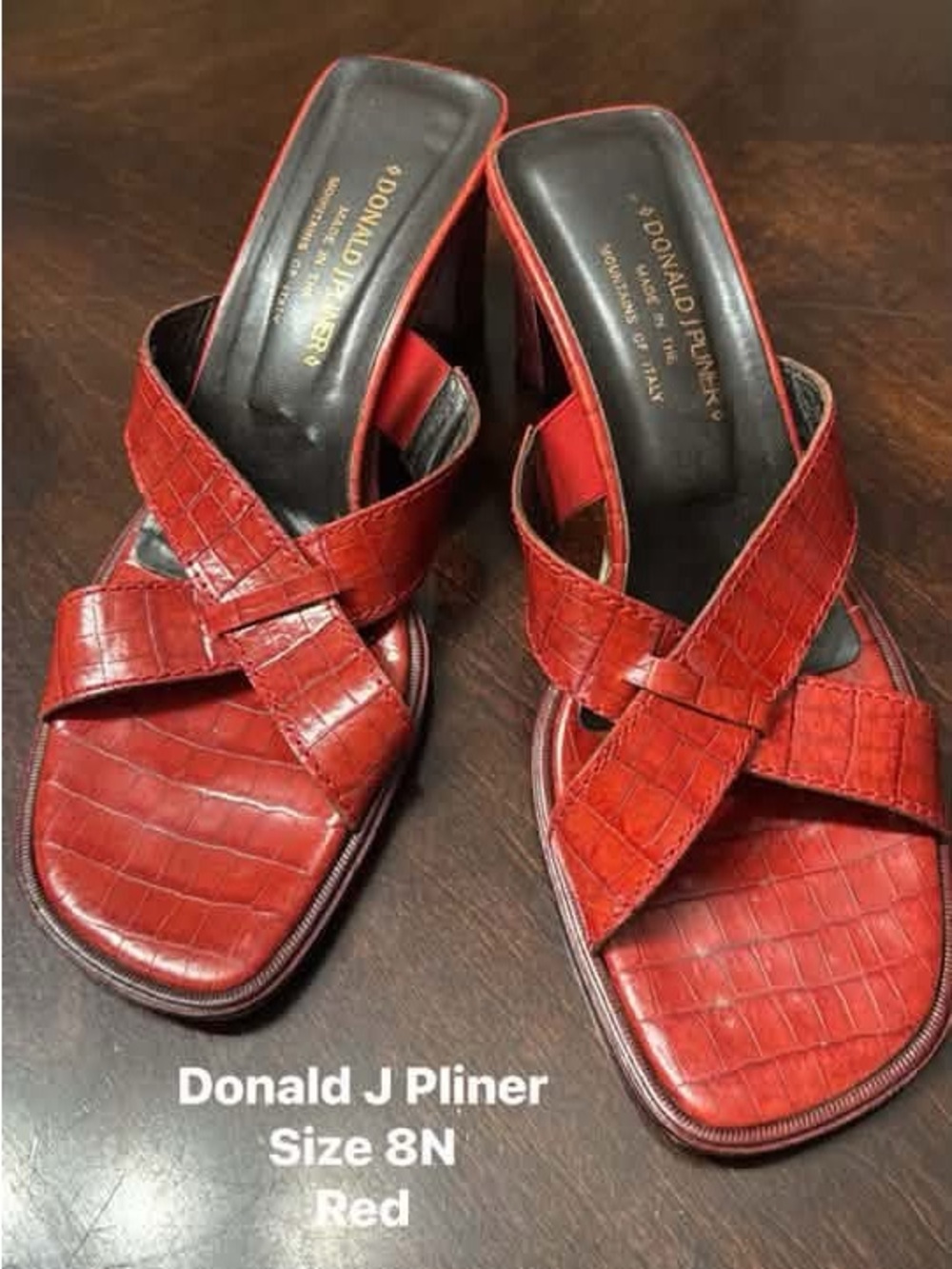 Donald J. Pliner Red Croc-Embossed Leather Mule Sandals